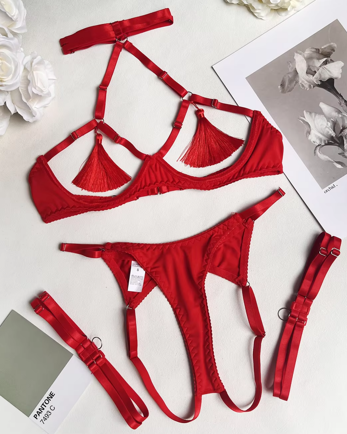 Lingerie set with fringes and thigh straps