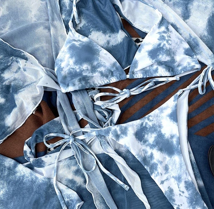 Four-piece bikini set with adjustable ties.