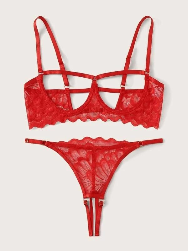 Lace lingerie set with decorative cut-outs