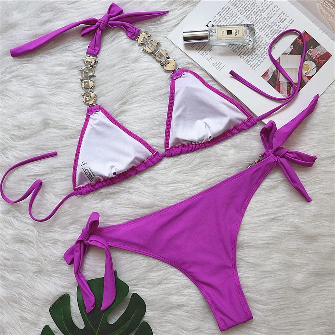 Two-piece swimsuit with crystals