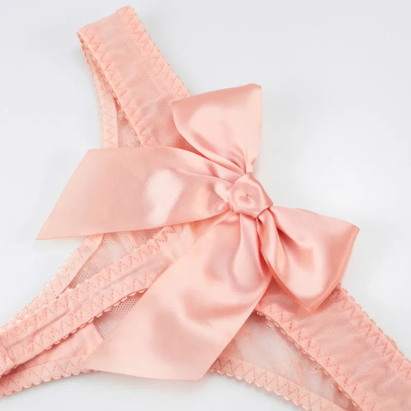 Lace thongs with a large satin bow