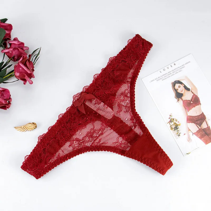 Lace thongs with a decorative bow