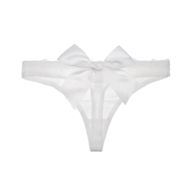 Lace thongs with a large satin bow