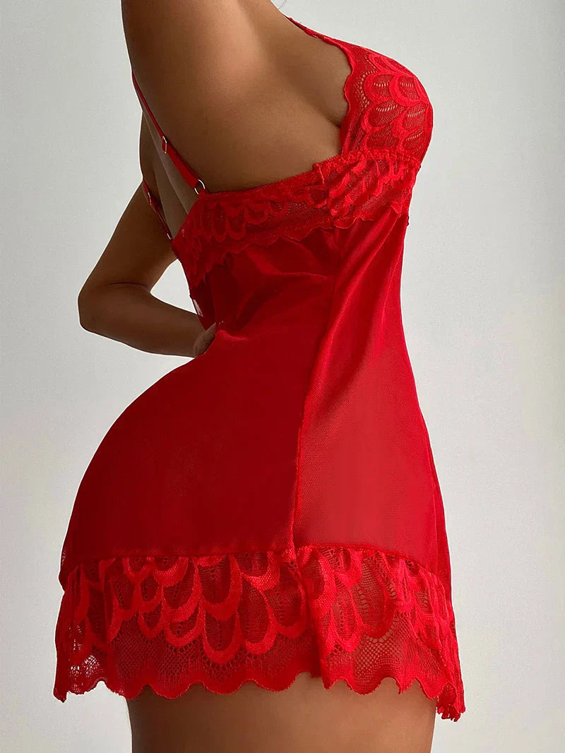 Sensual nightgown with a deep V-neckline.