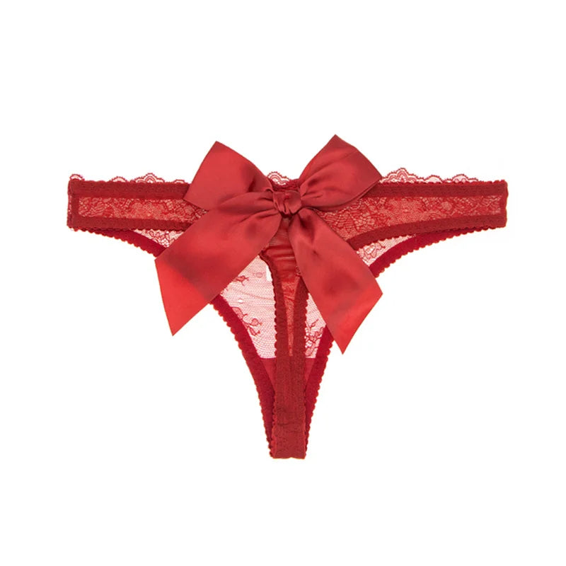 Lace thongs with a large satin bow