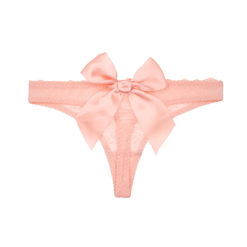 Lace thongs with a large satin bow
