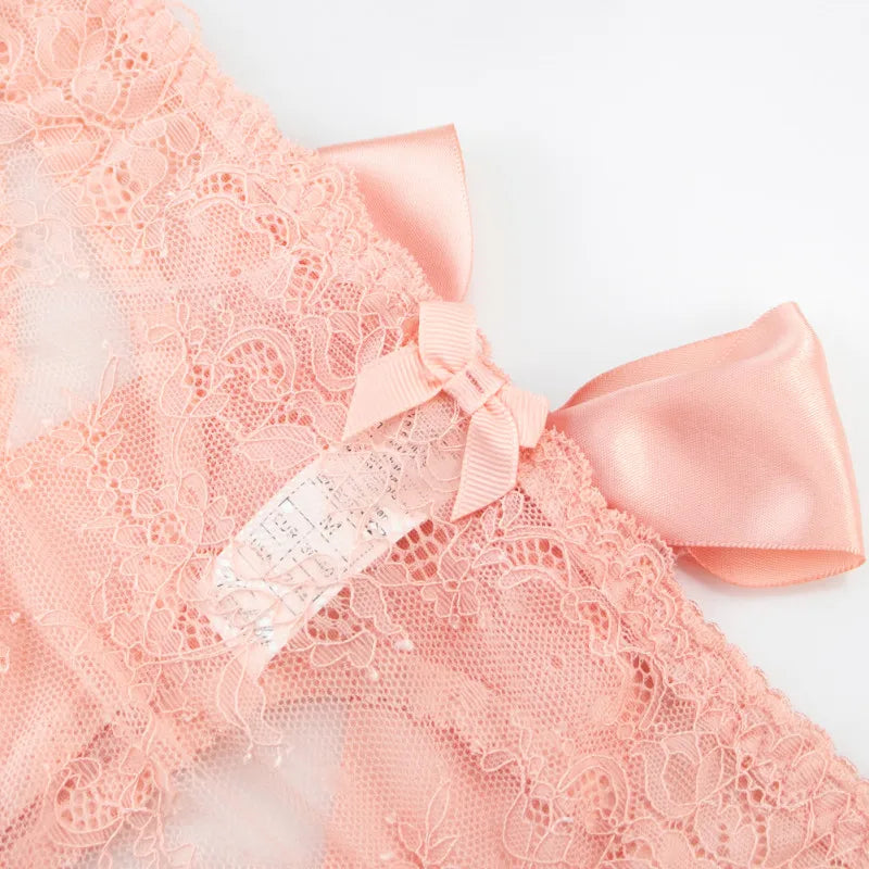 Lace thongs with a large satin bow