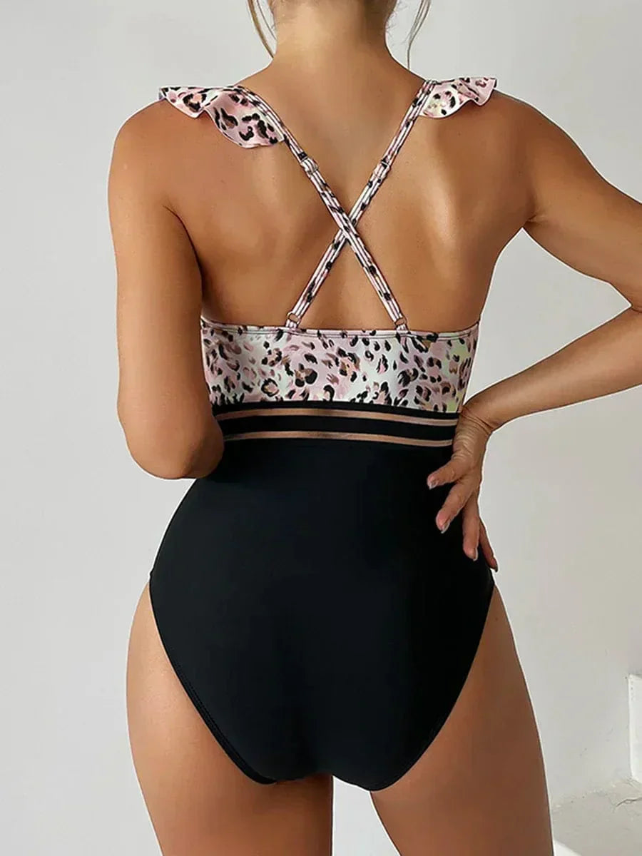 One-piece swimsuit with a decorative frill