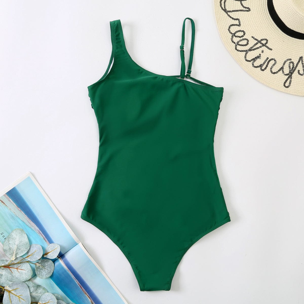 One-piece swimsuit with mesh.