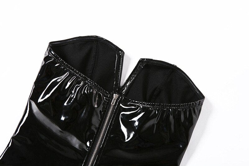 Latex bodysuit with a V-shaped neckline