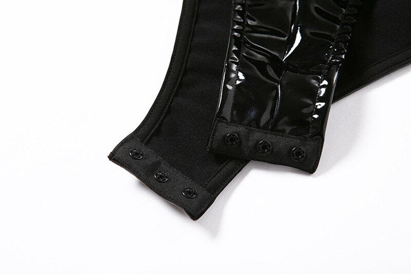 Latex bodysuit with a V-shaped neckline