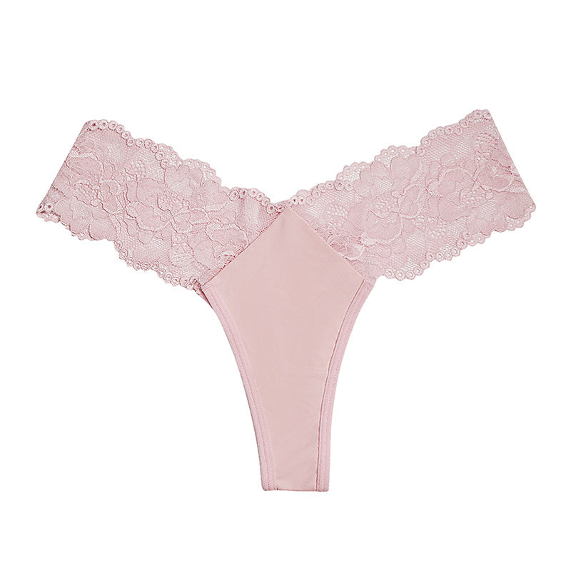 Satin thong with lace inserts