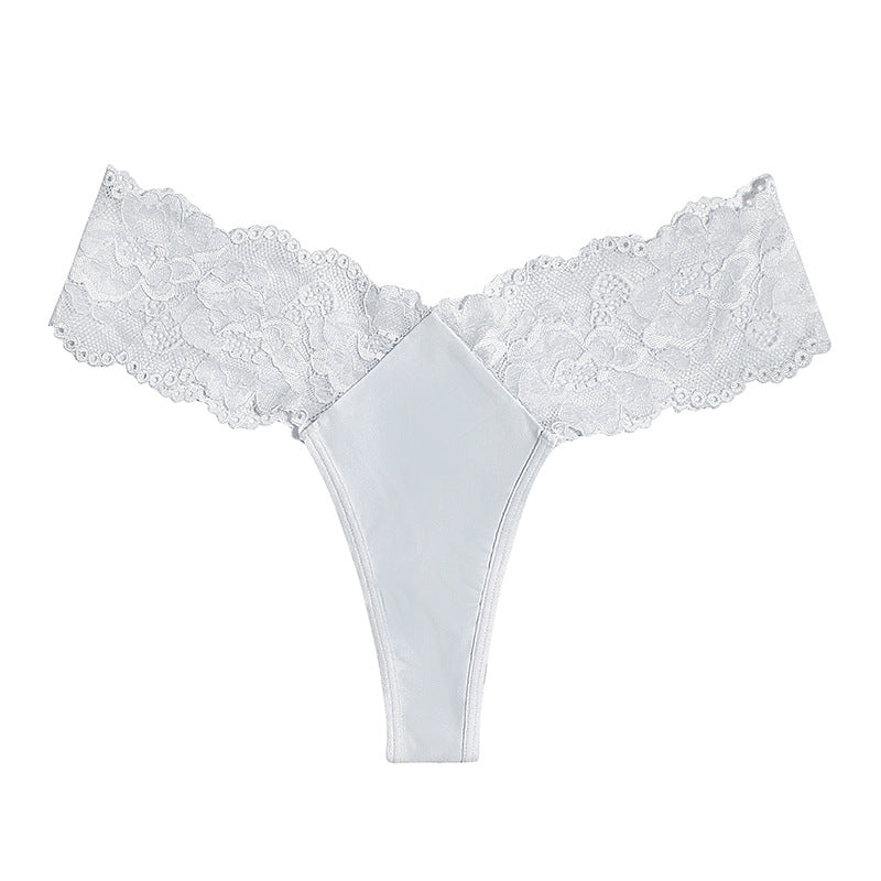 Satin thong with lace inserts