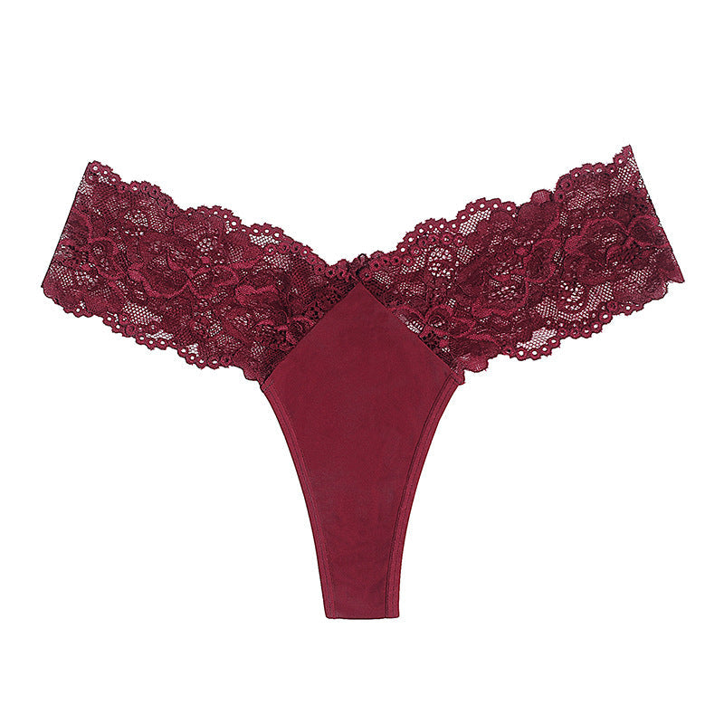 Satin thong with lace inserts