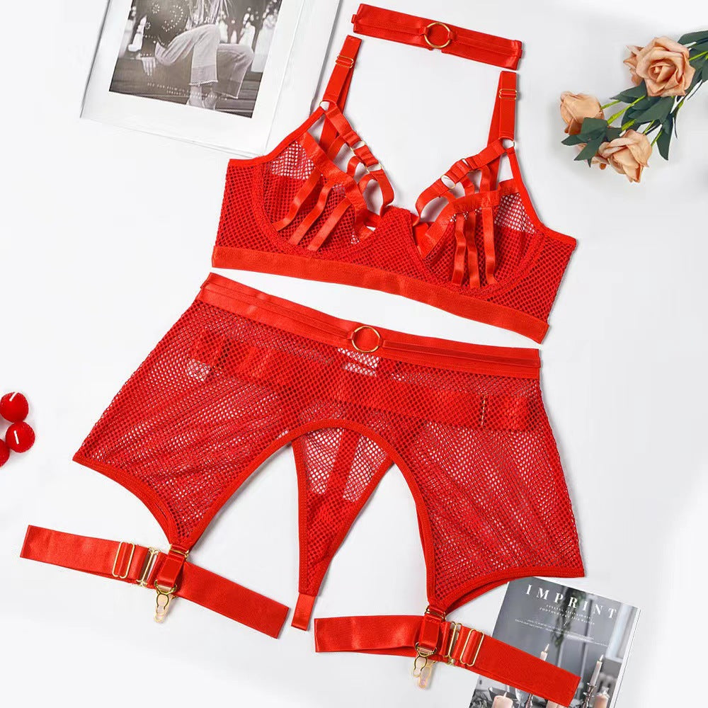 Lingerie set with mesh cut-outs