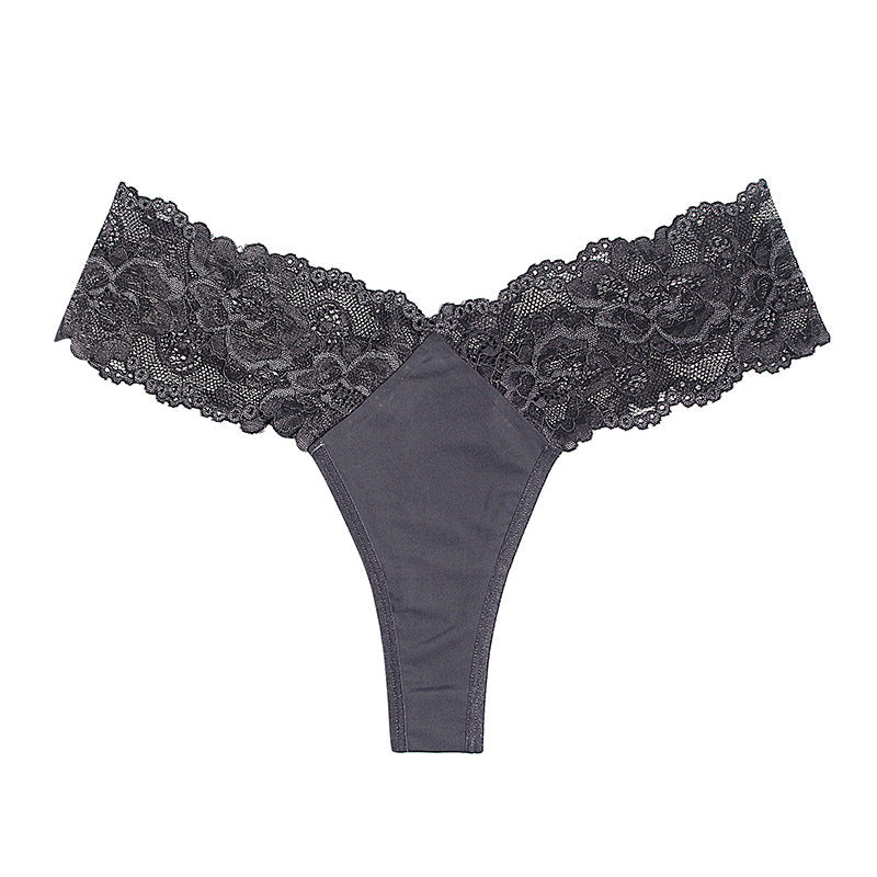 Satin thong with lace inserts