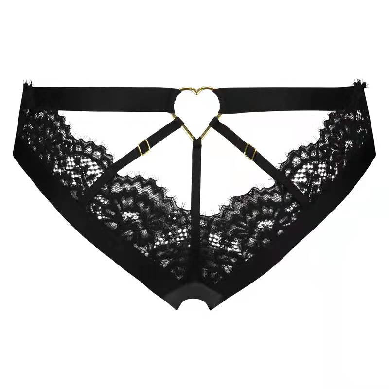 Lace briefs with a metal heart at the back