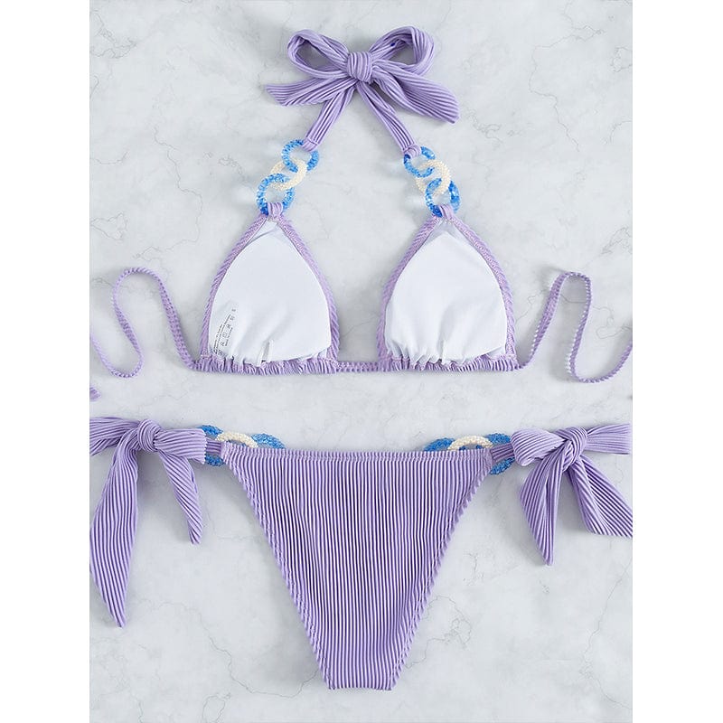 Ribbed bikini with decorative rings