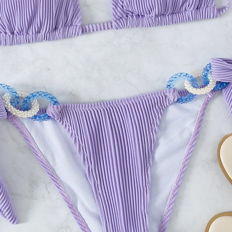 Ribbed bikini with decorative rings