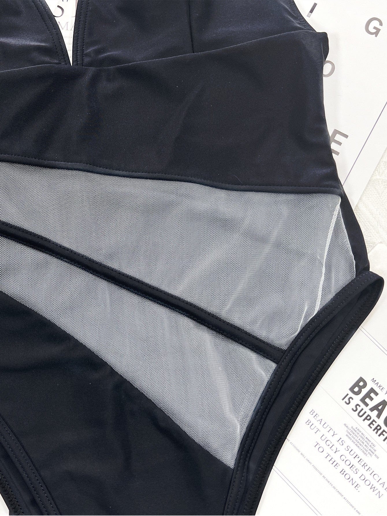 One-piece swimsuit with a deep neckline