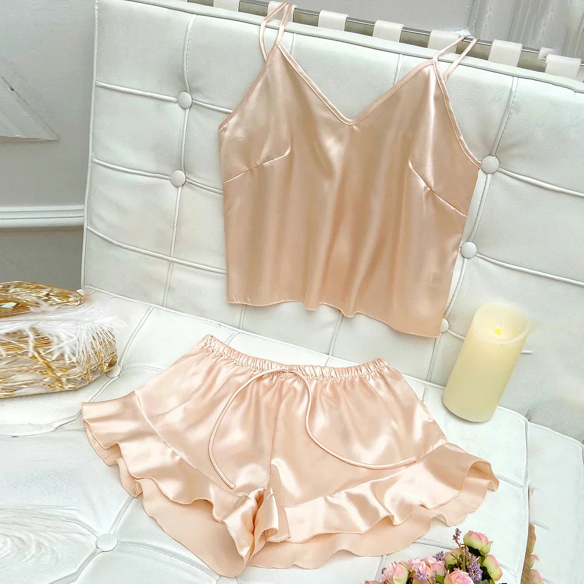Pyjama set with satin top and shorts