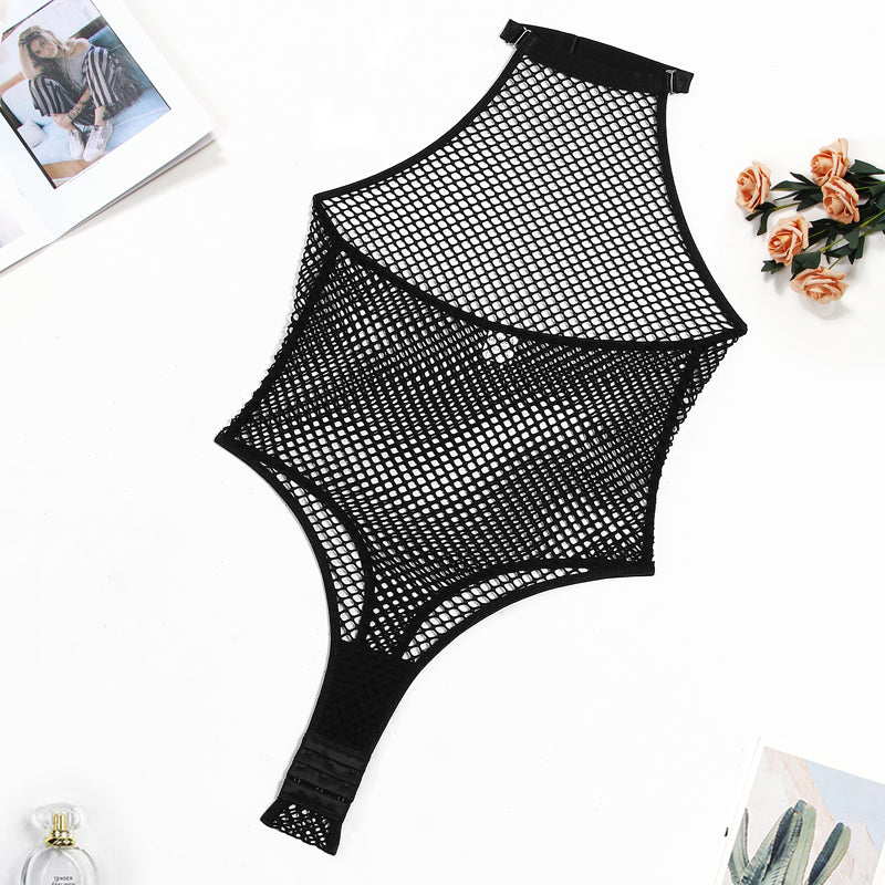 Fishnet bodysuit with an open back