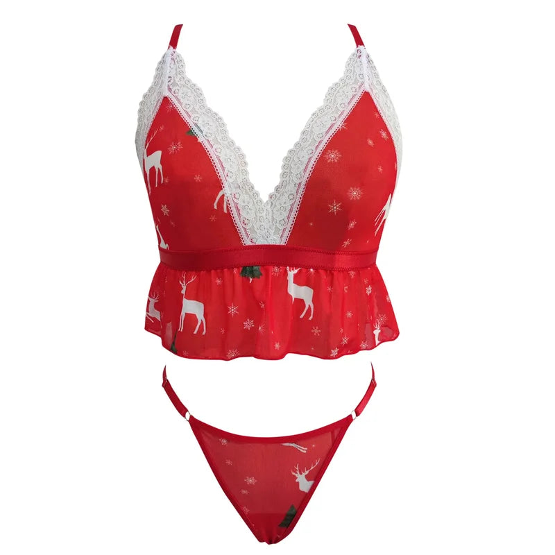 Christmas lingerie set with frills and lace