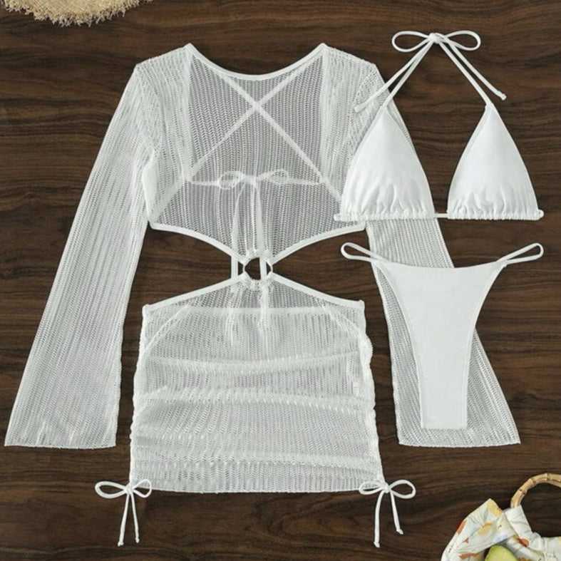 Bikini with an open back and a beach dress