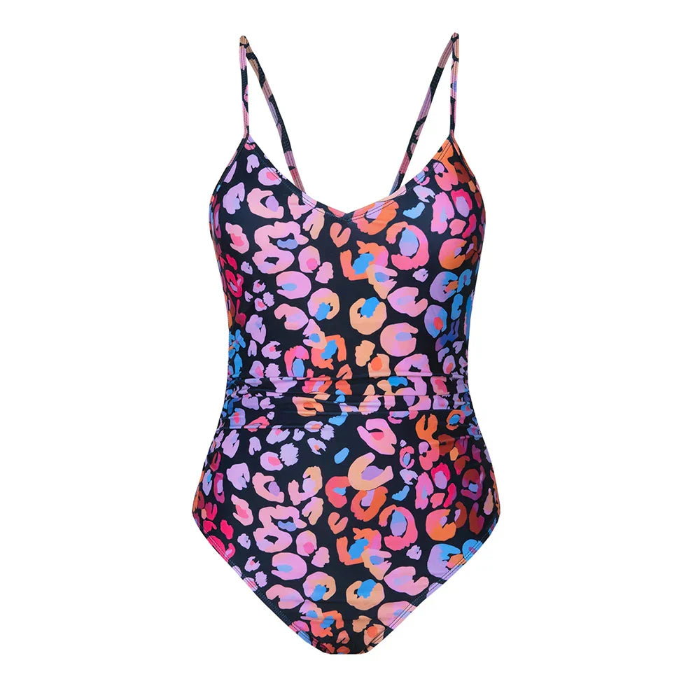 Animal print swimsuit with adjustable straps