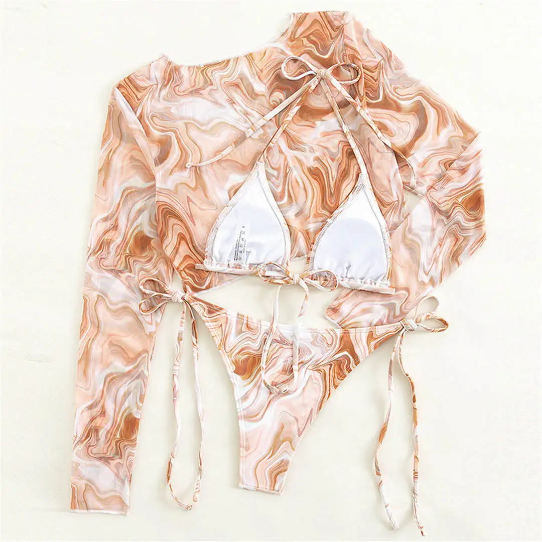 Swim set with a long-sleeved mesh top