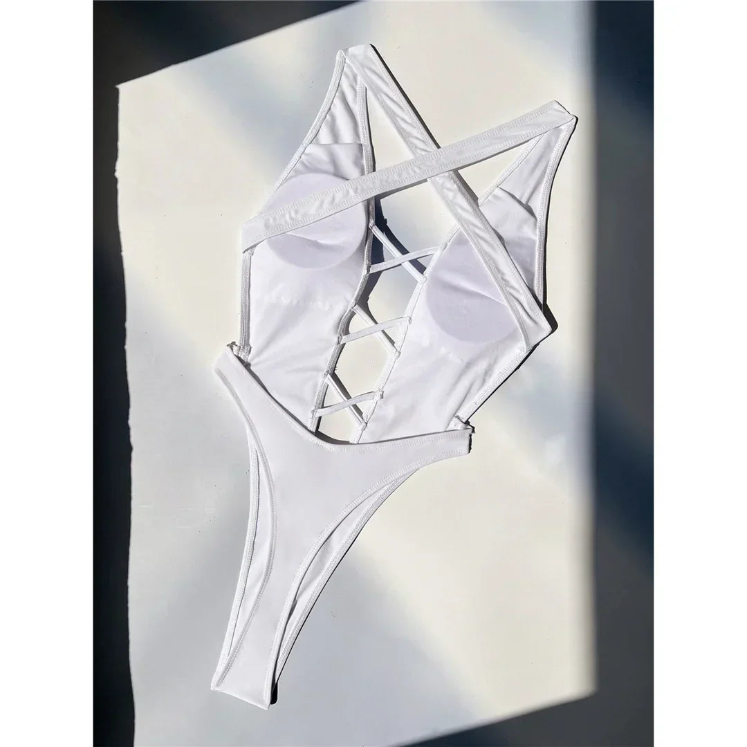 One-piece swimsuit with bold cut-outs at the front
