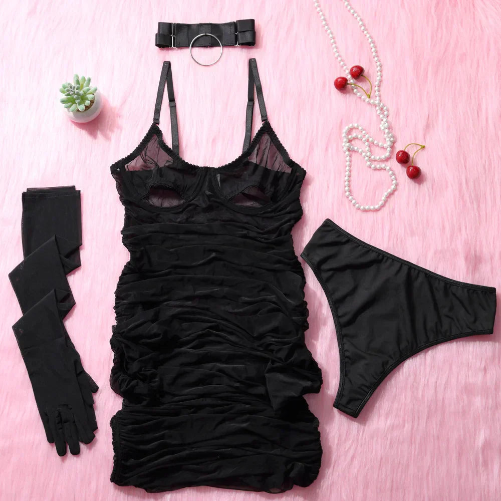 Long nightgown with gloves