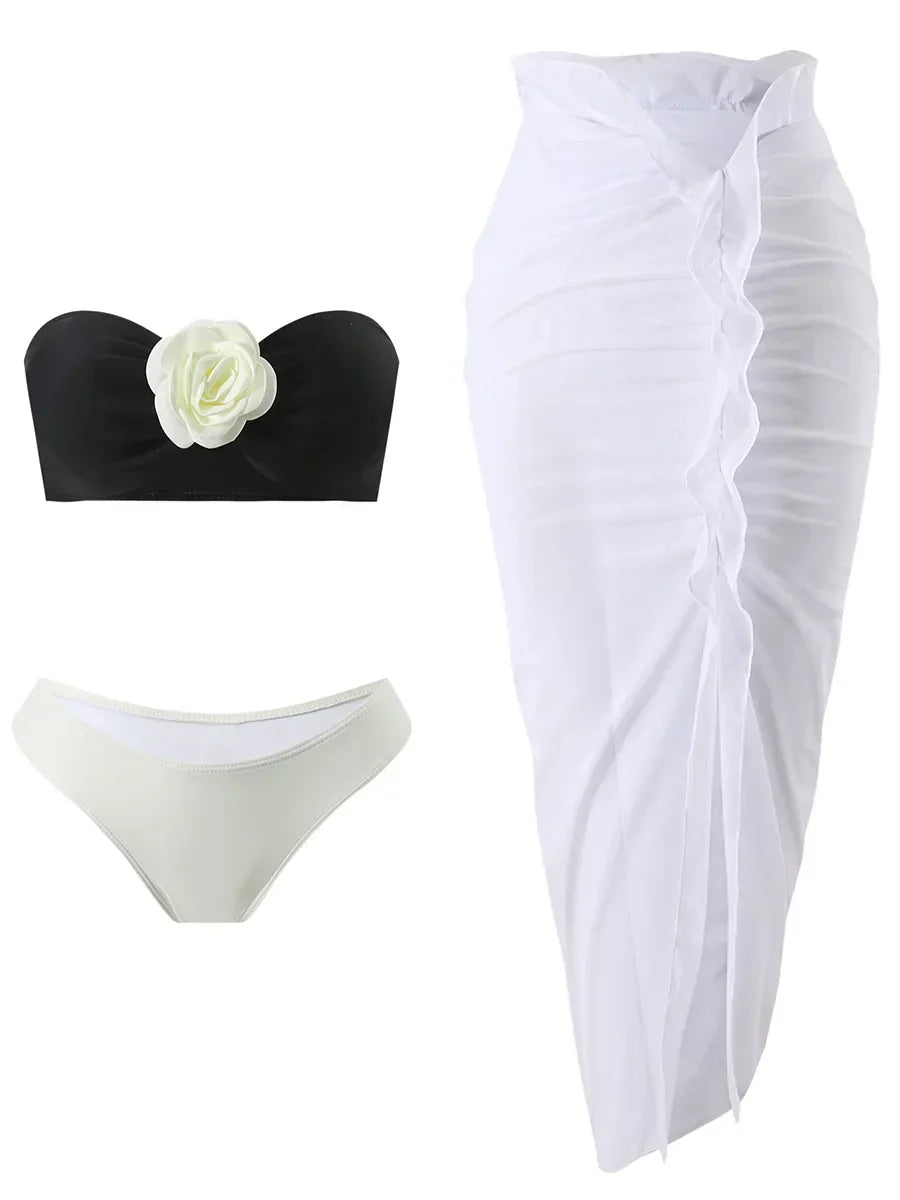 Two-piece swimsuit with a skirt