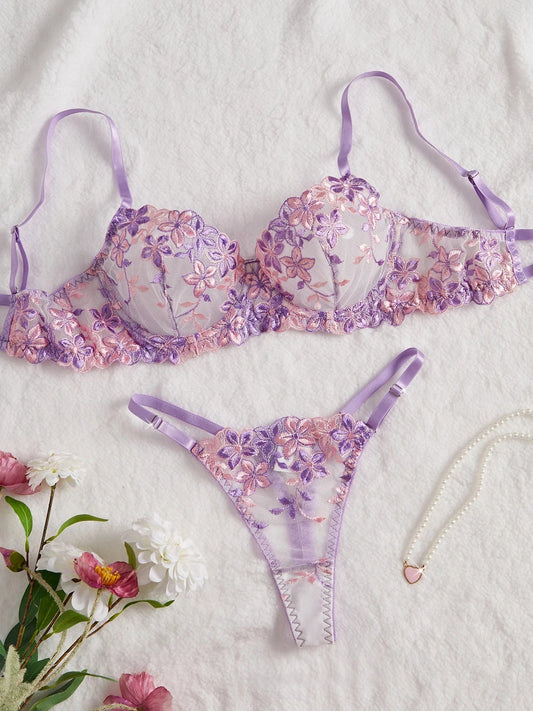 Sheer lingerie set with adjustable bra