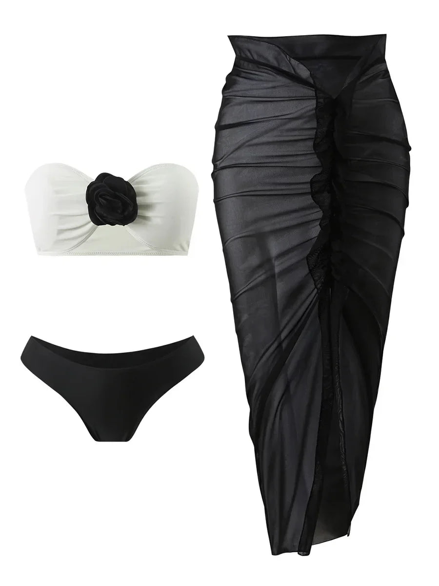 Two-piece swimsuit with a skirt