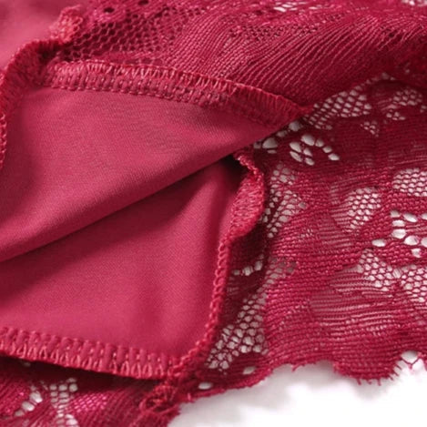 Satin thong with lace inserts