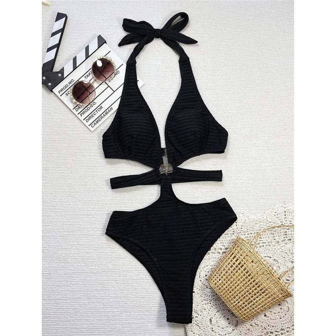 One-piece swimsuit with a deep neckline