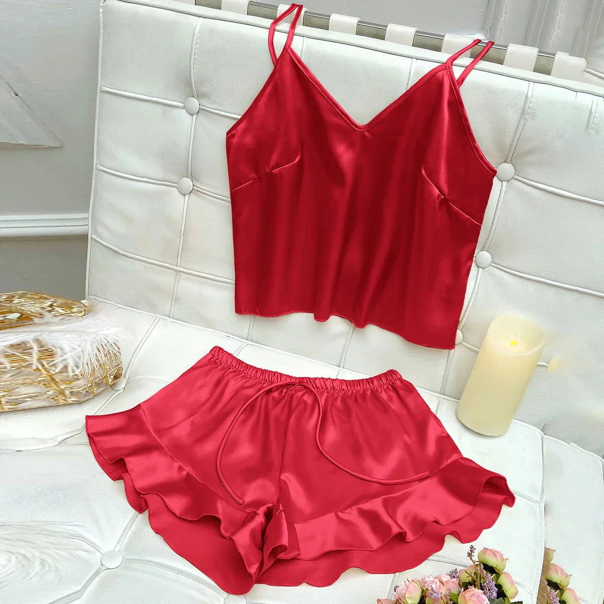 Pyjama set with satin top and shorts