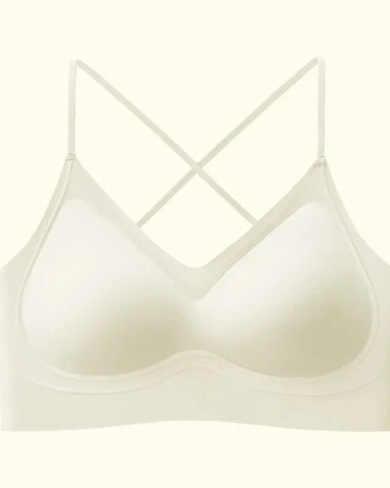 Soft bra with thin straps and a low cut.
