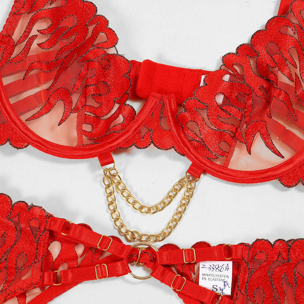 Complete lingerie set with a flame motif