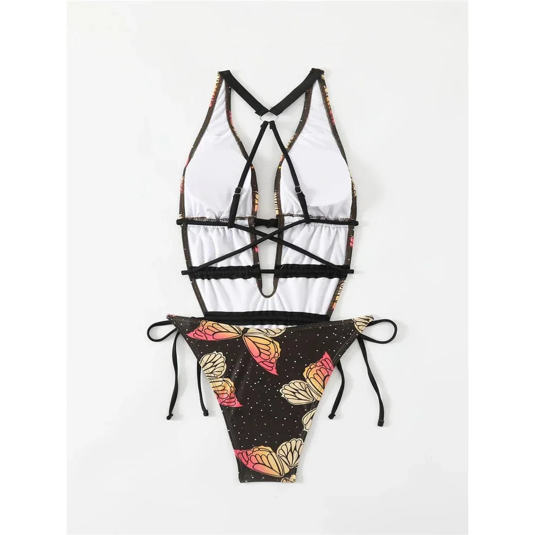 One-piece swimsuit with an open back