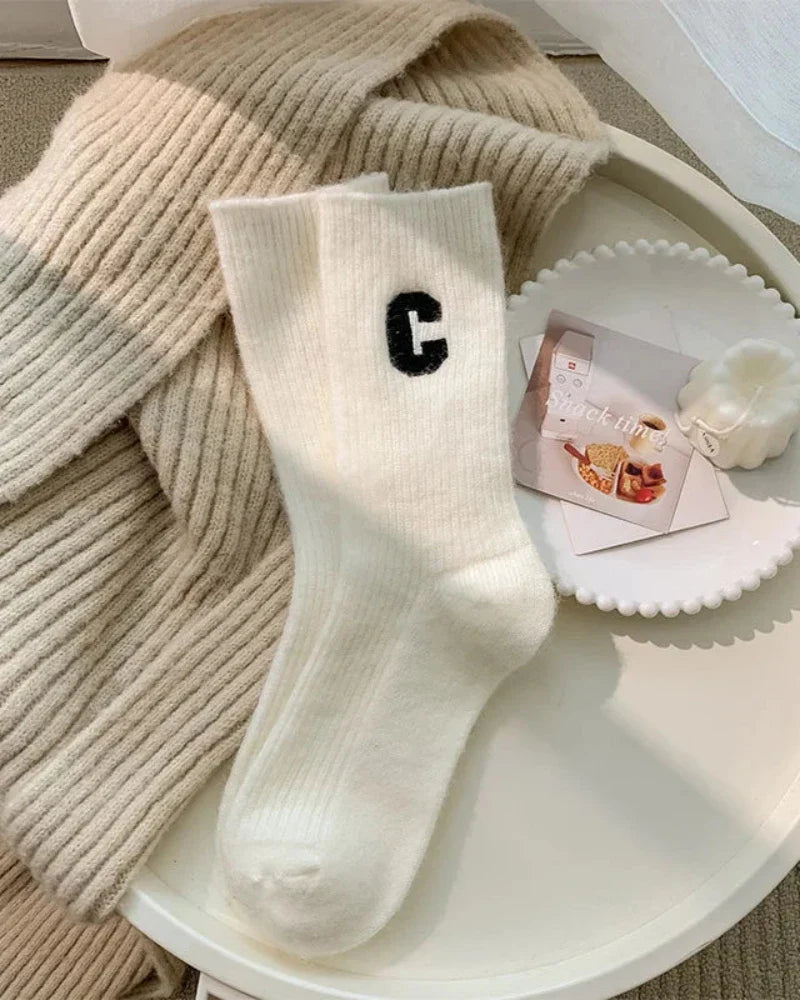 Long warm socks with embroidery
