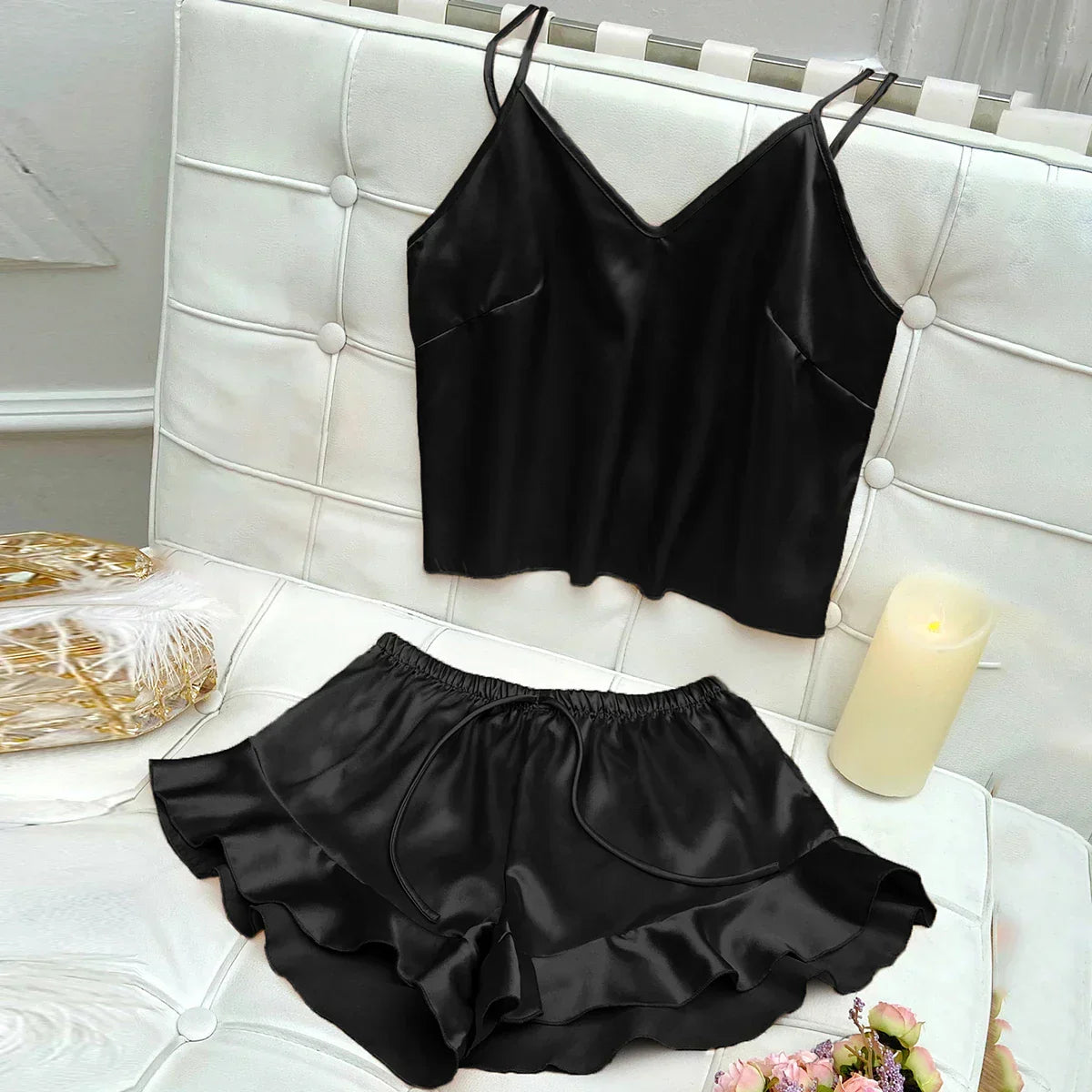 Pyjama set with satin top and shorts