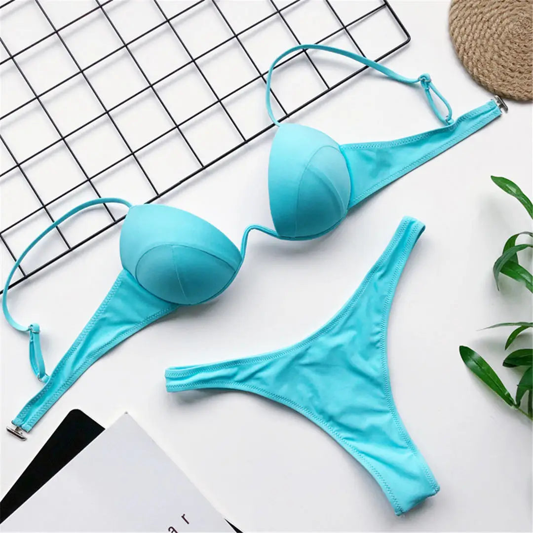 Push-up swimsuit with padded bra.