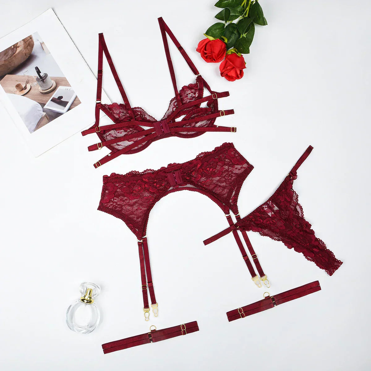 Sensual lingerie set with cut-outs and decorative stones