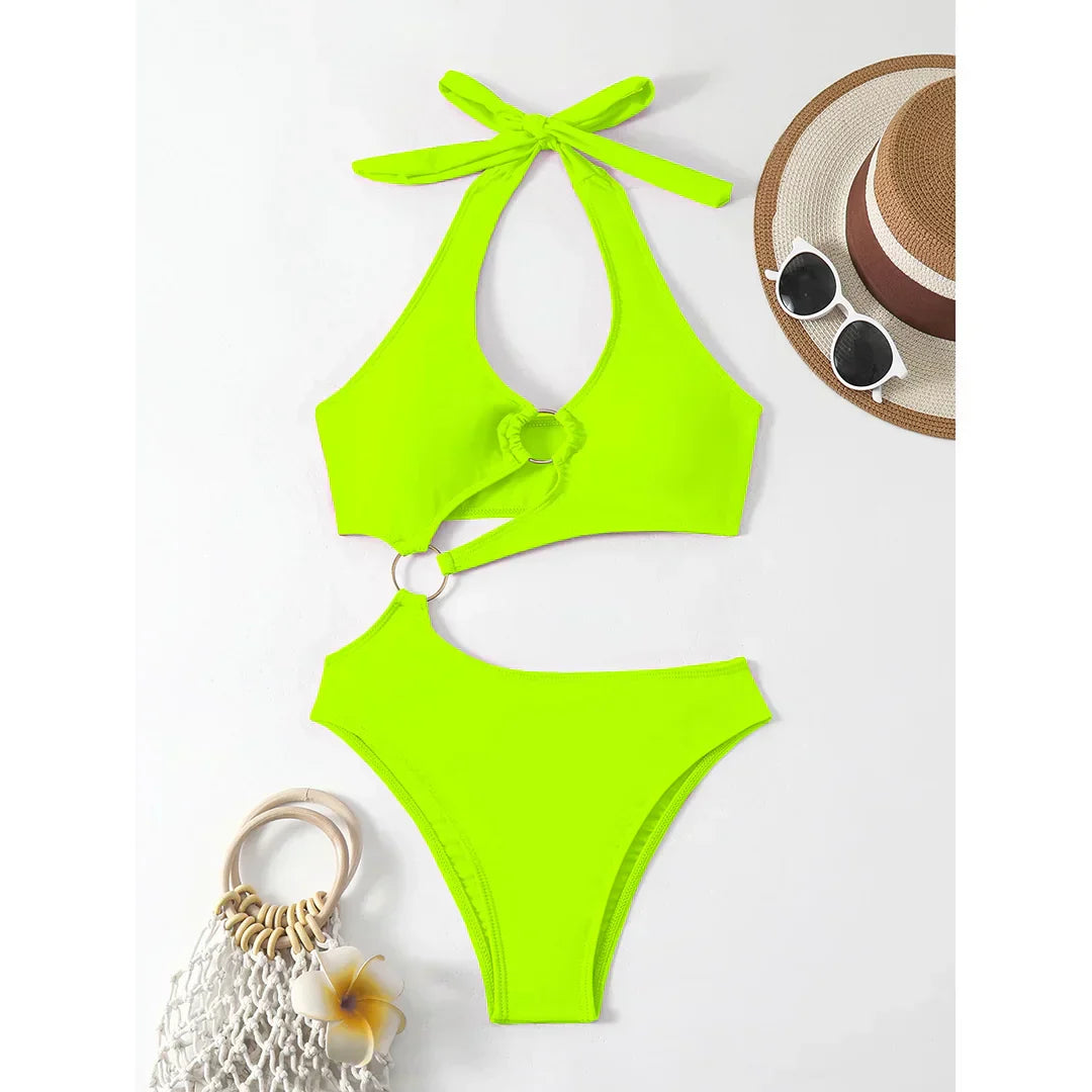 Monokini with decorative gold rings