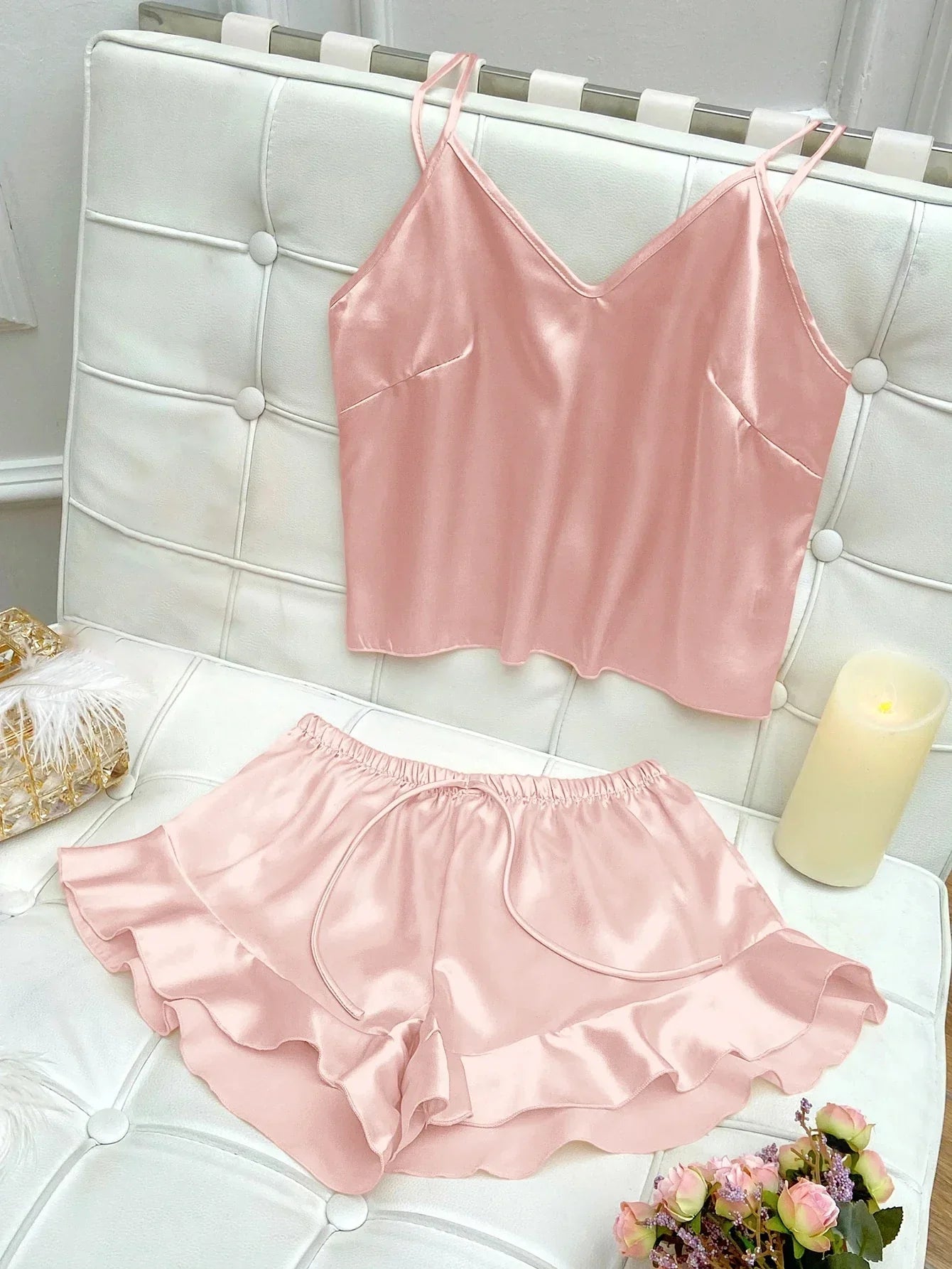Pyjama set with satin top and shorts
