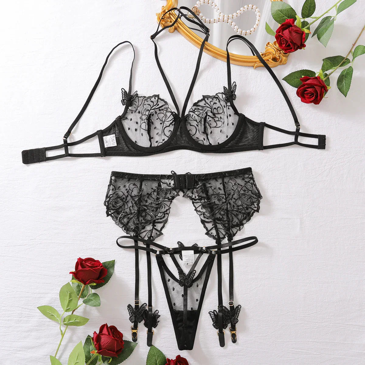 Lingerie set with sheer lace material