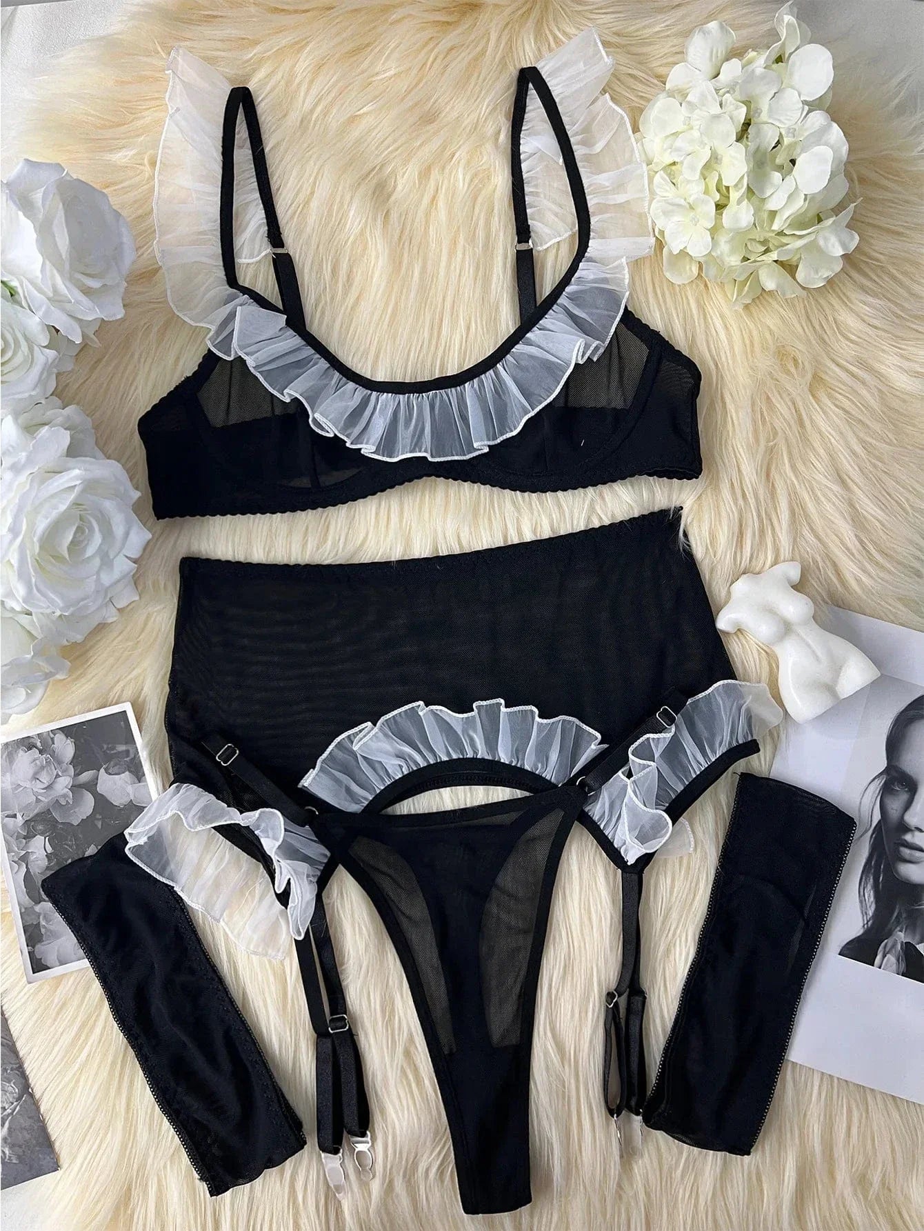 Sensual maid outfit with a decorative frill.