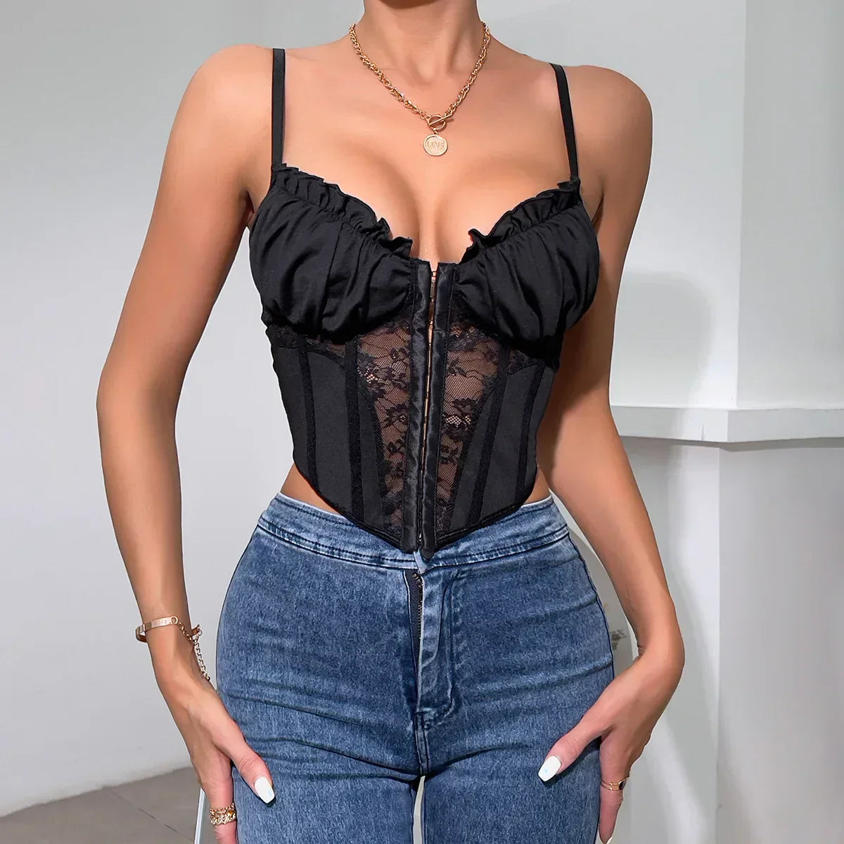 Sheer corset bra with adjustable straps